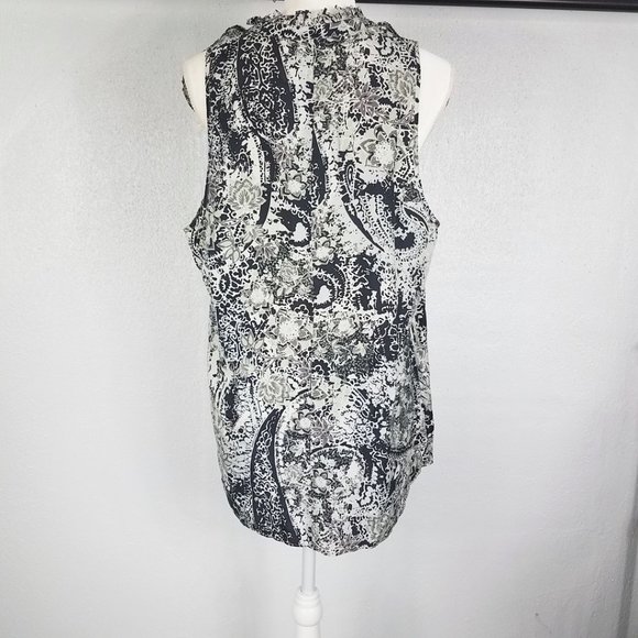 Banana Republic Women's Silk Ruffle Neck Camo Blouse Tank Top Shell - Picture 5 of 8